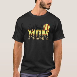 Softball And Mum Red Heart With Leopard For Mother T-Shirt