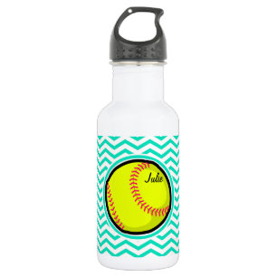 Softball; Aqua Green Chevron 532 Ml Water Bottle
