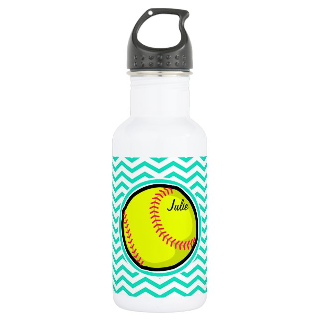 Softball; Aqua Green Chevron 532 Ml Water Bottle (Front)