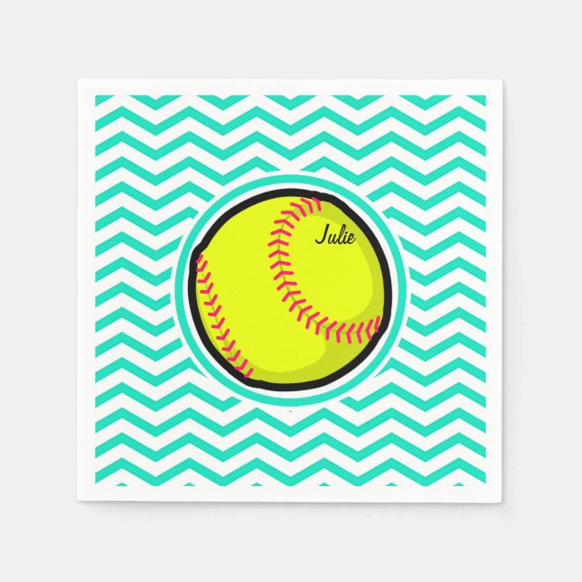 Softball; Aqua Green Chevron Napkin (Front)