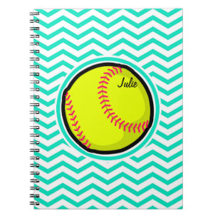 Softball; Aqua Green Chevron Notebook