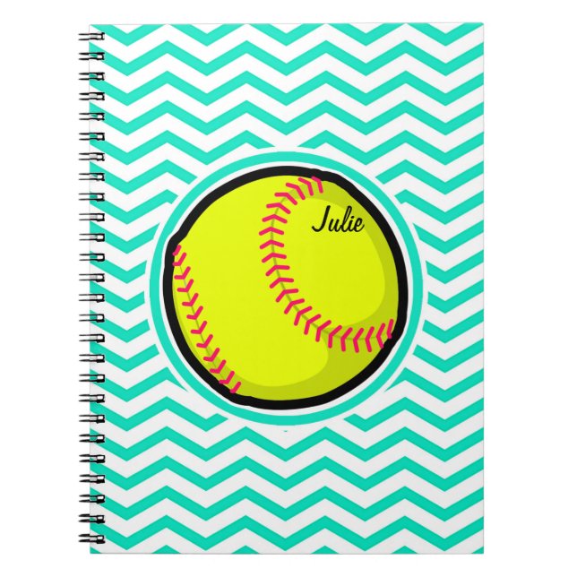 Softball; Aqua Green Chevron Notebook (Front)