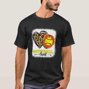 Softball Aunt Bleached Leopard Heart Glove Softbal T-Shirt