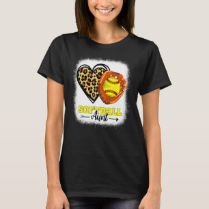 Softball Aunt Bleached Leopard Heart Glove Softbal T-Shirt