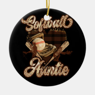 Softball Aunt Heart Proud Softball Auntie Leopard  Ceramic Tree Decoration