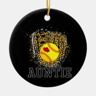 Softball Auntie Leopard Game Day Aunt Mother Ceramic Tree Decoration