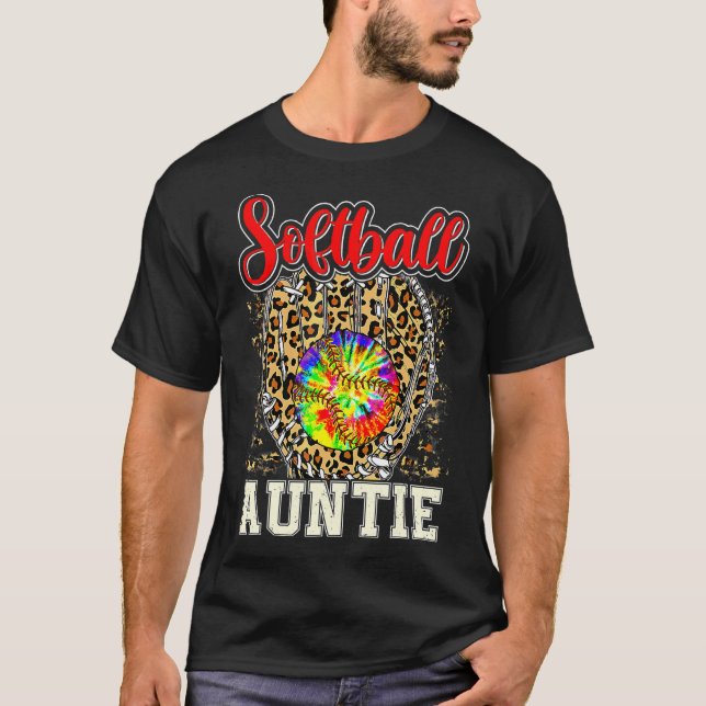 Softball Auntie Leopard Game Day T-Shirt (Front)