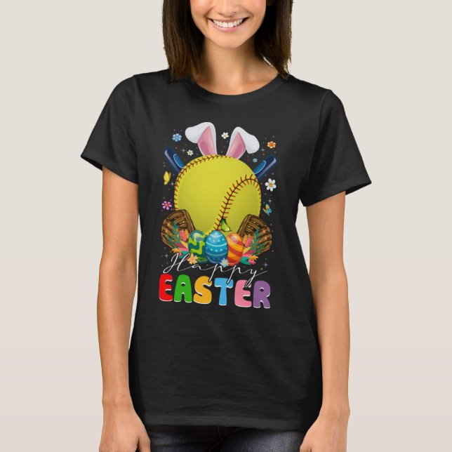 Softball Ball & Bats Bunny Ears Easter Day Boys Ki T-Shirt (Front)