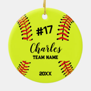Softball Ball Player   Custom Name Number & Team Ceramic Tree Decoration