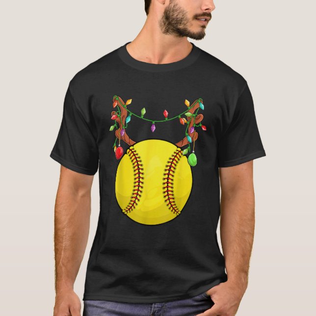 Softball Ball Reindeer Antler Christmas Ornament P T-Shirt (Front)
