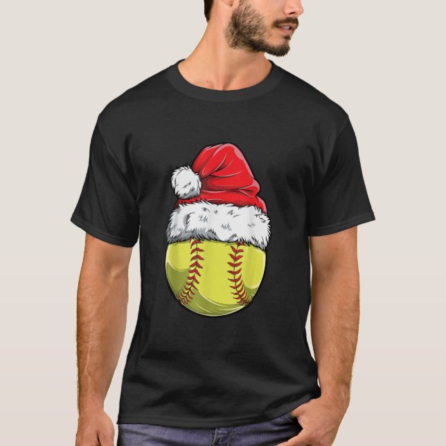 Softball Ball Santa Christmas Girls Funny Xmas Hat T-Shirt (Front)