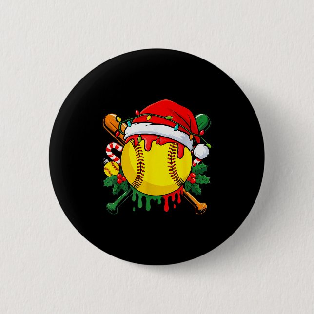 Softball Ball Santa Hat Christmas Softball Drip Xm 6 Cm Round Badge (Front)