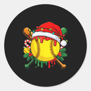 Softball Ball Santa Hat Christmas Softball Drip Xm Classic Round Sticker