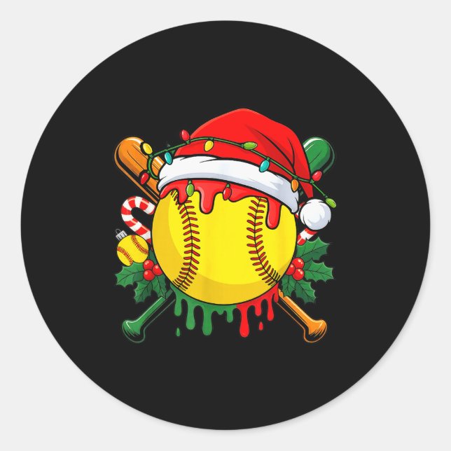 Softball Ball Santa Hat Christmas Softball Drip Xm Classic Round Sticker (Front)