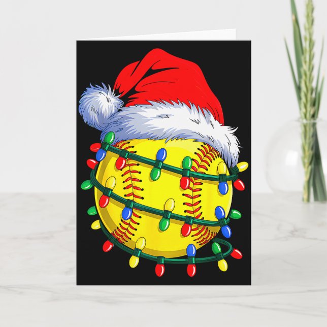 Softball Ball Santa Hat Christmas Softball Xmas Li Card (Front)