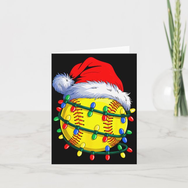 Softball Ball Santa Hat Christmas Softball Xmas Li Card (Front)