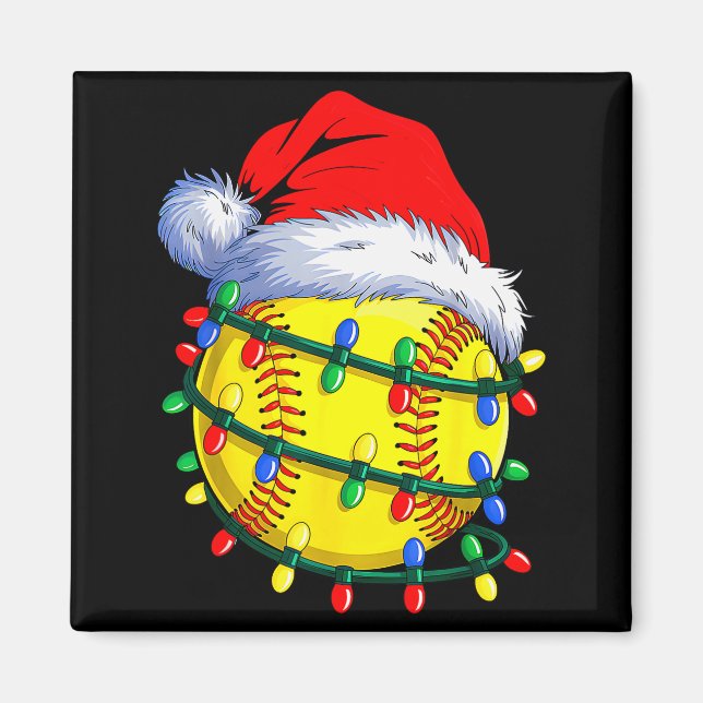 Softball Ball Santa Hat Christmas Softball Xmas Li Magnet (Front)