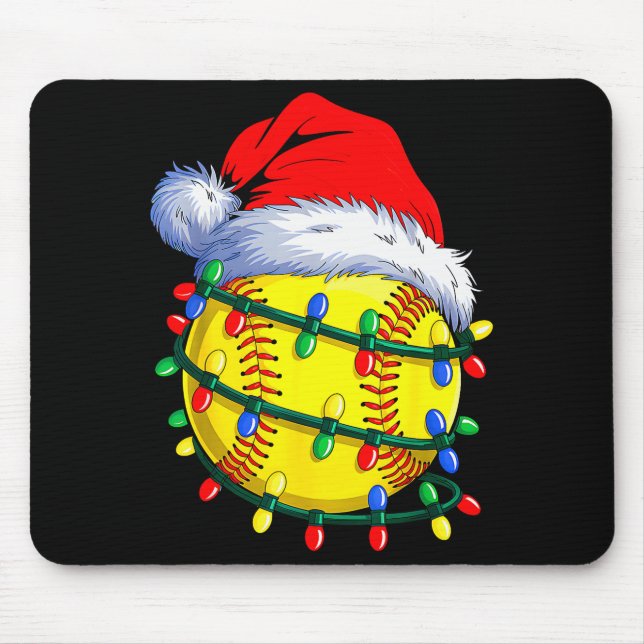 Softball Ball Santa Hat Christmas Softball Xmas Li Mouse Mat (Front)