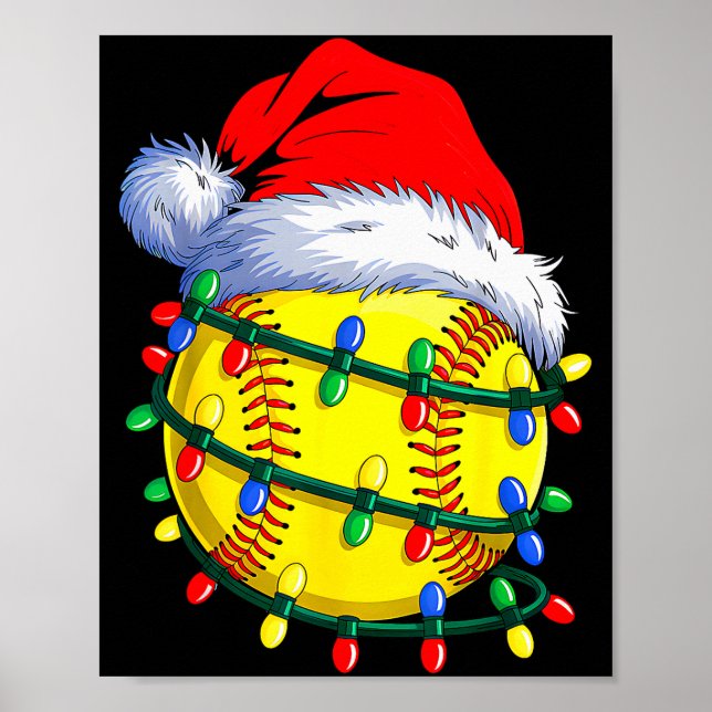 Softball Ball Santa Hat Christmas Softball Xmas Li Poster (Front)