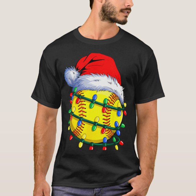 Softball Ball Santa Hat Christmas Softball Xmas Li T-Shirt (Front)