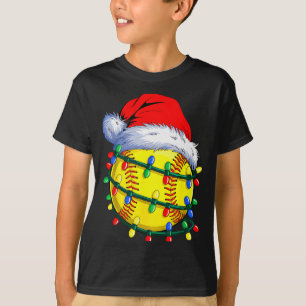 Softball Ball Santa Hat Christmas Softball Xmas Li T-Shirt