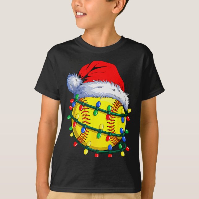 Softball Ball Santa Hat Christmas Softball Xmas Li T-Shirt (Front)