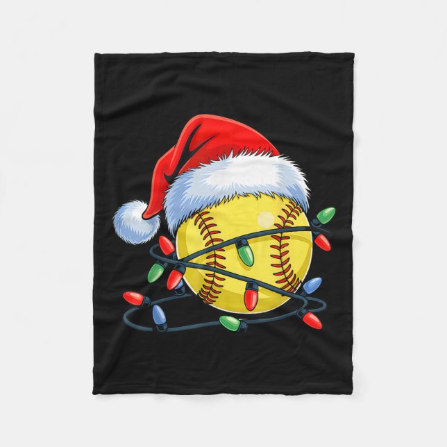 Softball Ball Santa Hat Xmas Funny Christmas Softb Fleece Blanket (Front)