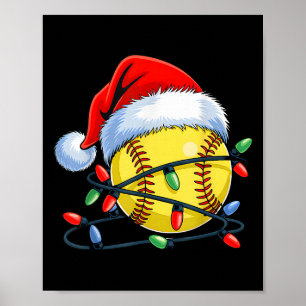 Softball Ball Santa Hat Xmas Funny Christmas Softb Poster