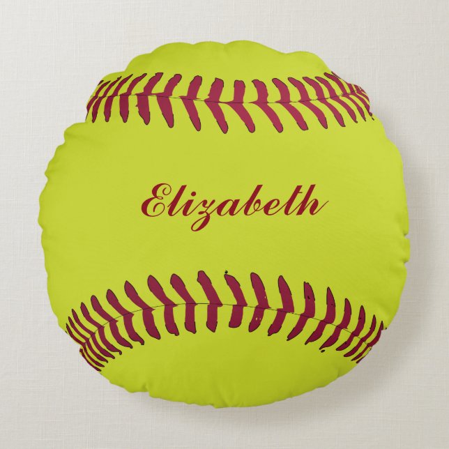 Softball ball Sport Player Name Customise Round Cushion (Front)