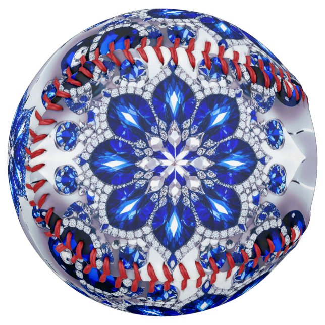 Softball ball with Blue White Colours Design (Front Left)