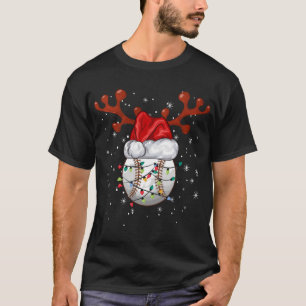Softball Balls Christmas Funny Santa Hat Reindeer T-Shirt