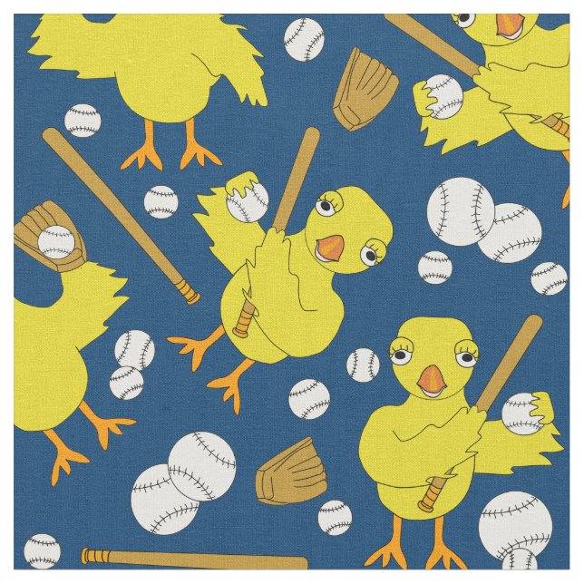 Softball Baseball Chick Pattern Fabric (Close Up)