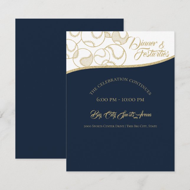 Softball Baseball Gold Celebration Invitation (Front/Back)