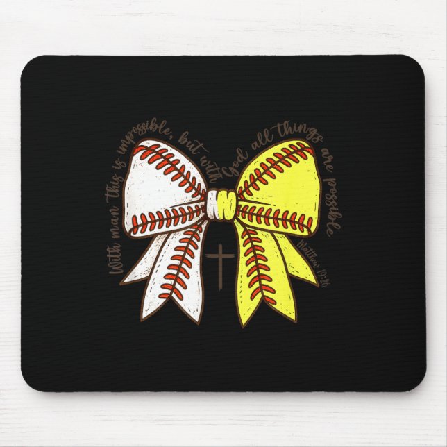 Softball Baseball Mom Bow Christian With Man This  Mouse Mat (Front)