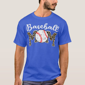 Softball Baseball Mum Leopard  Mothers Day  T-Shirt