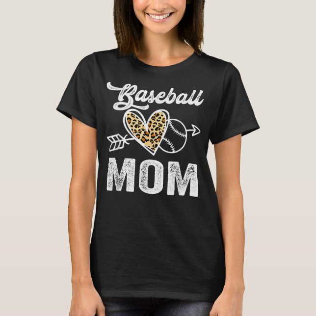 Softball Baseball Mum Leopard Women Mother's Day 2 T-Shirt (Front)