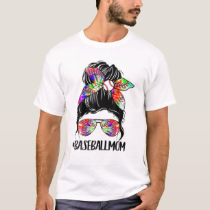 Softball Baseball Mum Life Tie Dye Messy Bun Mothe T-Shirt