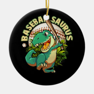 Softball Baseball Playing Dinosaurus Sport Batter  Ceramic Tree Decoration