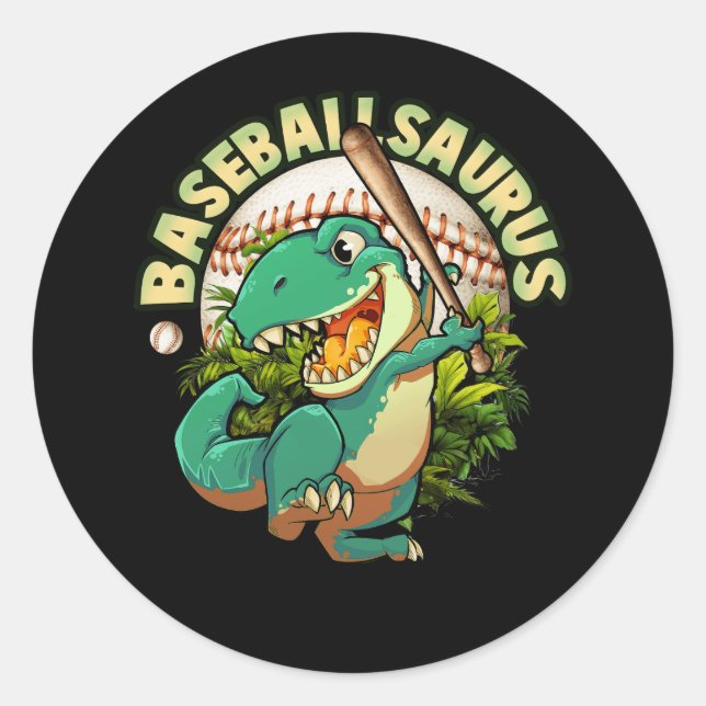 Softball Baseball Playing Dinosaurus Sport Batter  Classic Round Sticker (Front)