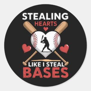 Softball Baseball Stealing Hearts Like I Steal Bas Classic Round Sticker