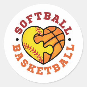 Softball Basketball Heart Classic Round Sticker