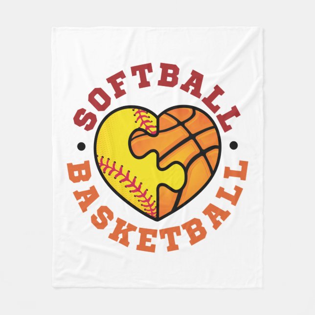 Softball Basketball Heart Fleece Blanket (Front)