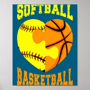 Softball basketball sports heart activity hobby f poster
