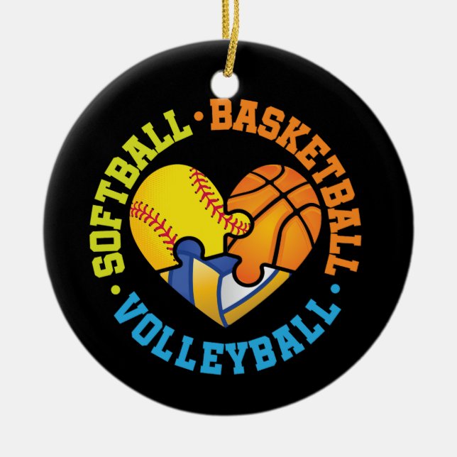 Softball Basketball Volleyball Heart Ceramic Tree Decoration (Front)