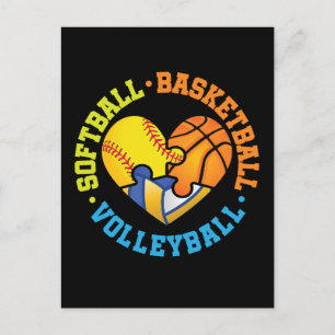 Softball Basketball Volleyball Heart Postcard