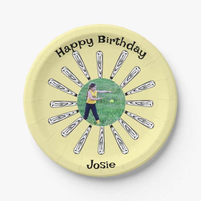 Softball Bat Flower  Paper Plate (Front)