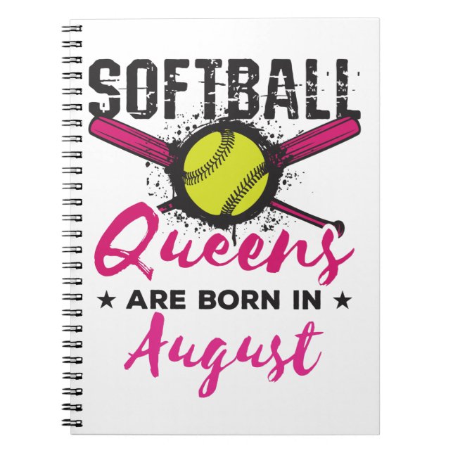 Softball Birthday August Ladies Women Girls Player Notebook (Front)