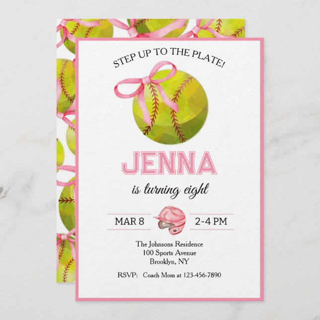 Softball Birthday Invitation (Front/Back)