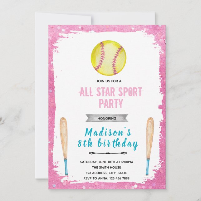 Softball birthday invitations (Front)