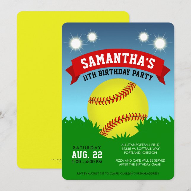 Softball Birthday Party Invitation (Front/Back)